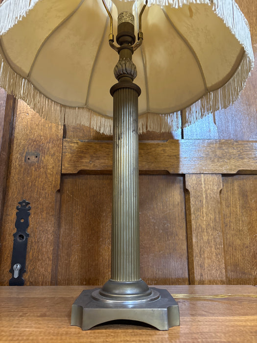 BRASS CANDLESTICK LAMP WITH SHADE