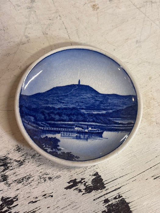 ROYAL COPENHAGEN MOUNTAIN OVERLOOKING PIER WITH BOAT BUTTER PAT