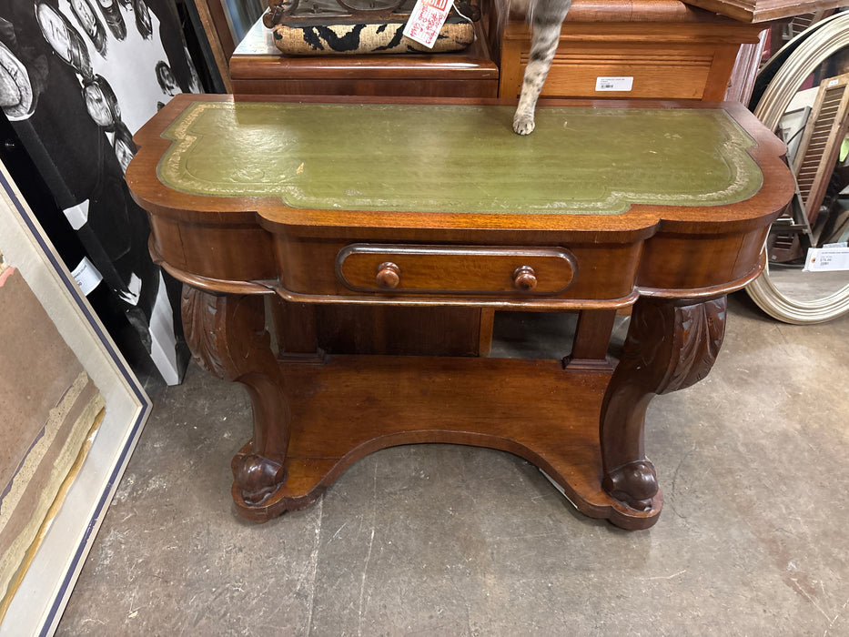 LATE 1800S GREEN LEATHER TOP CONSOLE LIBRARY TABLE