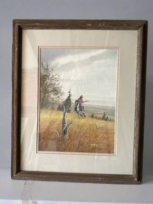 FRAMED WATERCOLOR OF A COWBOY "ON THE RUN" SIGNED PAT WATERS