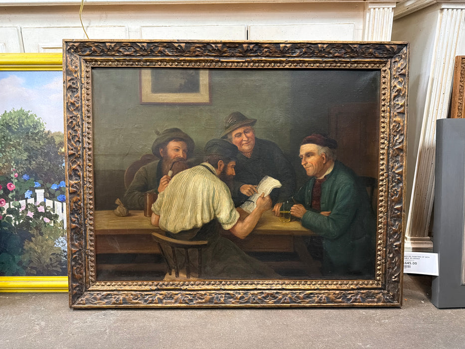 FRAMED OIL PAINTING OF MEN AT TABLE  BY NOSER