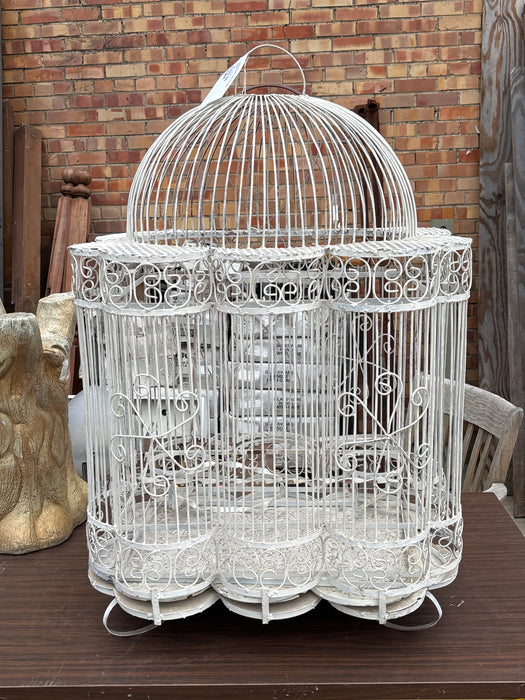LARGE WHITE METAL BIRD CAGE