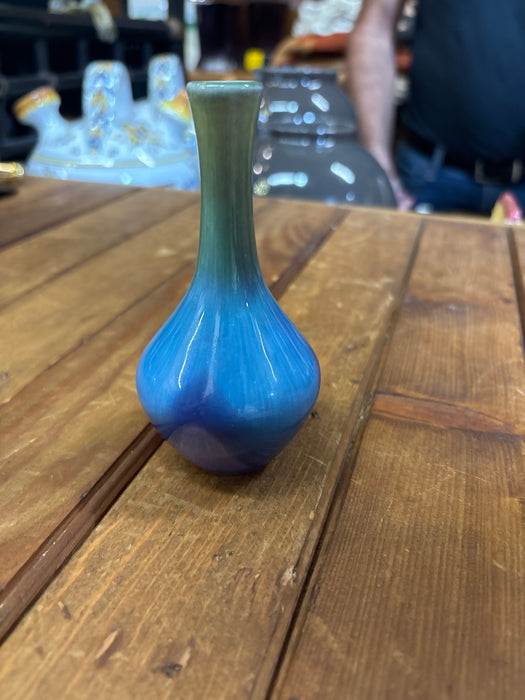 TINY GREEN, PURPLE AND BLUE GLAZED VASE