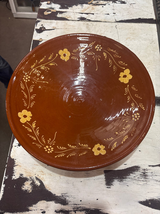 GLAZED FLORAL POTTERY BOWL