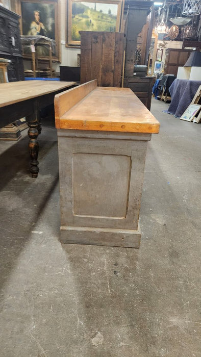 HUGE INDUSTRIAL GRAY PAINTED WORK COUNTER WITH LARGE DRAWER