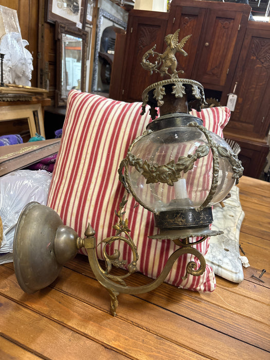 PAIR OF ANTIQUE BRASS CHERUB LANTERNS - AS FOUND