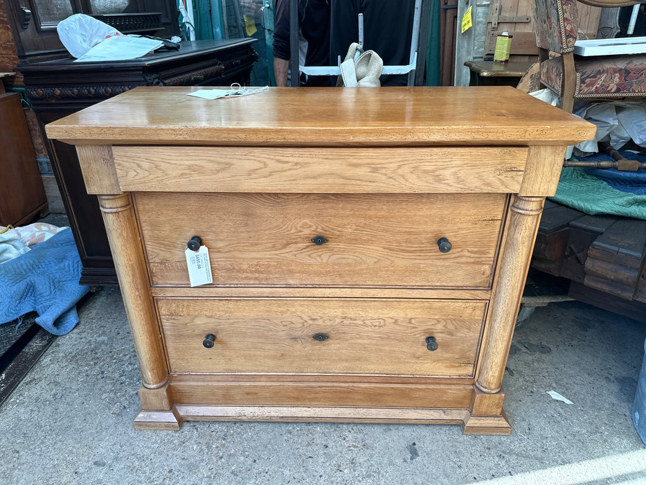 HEAVY OAK CHEST OF DRAWERS WITH COLUMNS-PEGGED AND DOVETAILED