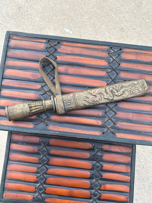 OLD ASIAN DRAGON DAGGER WITH ETCHED SYMBOLS ON BLADE