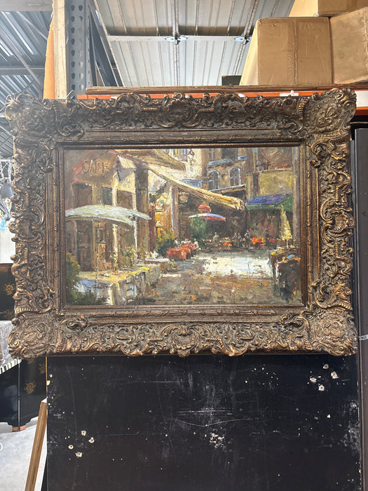 ORNATE GILT FRAMED IMPRESSIONIST OIL PAINTING OF MARKET - SIGNED BY STEVE WINSKY