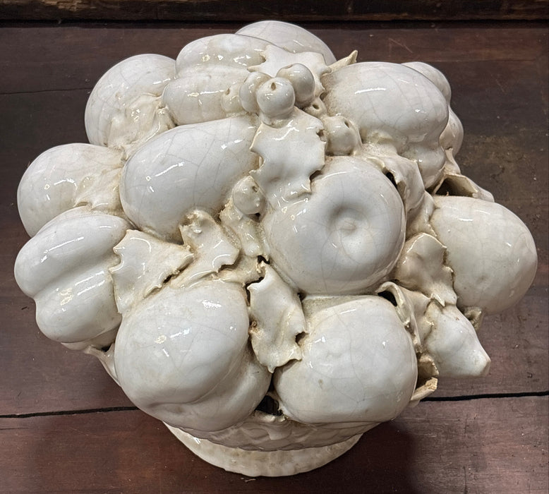 LARGE WHITE FRUIT BOWL CENTERPIECE WITH AS FOUND BASE
