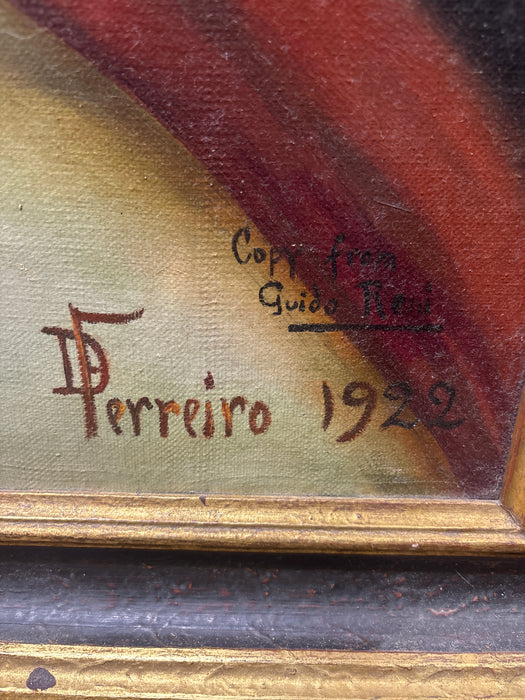 GILT FRAMED OIL PAINTING OF JESUS WITH CROWN OF THORNS - SIGNED PERREIRO 1922