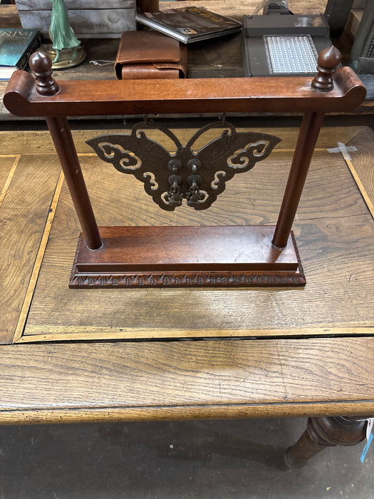 BRASS BUTTERFLY IN WOOD TORII STAND