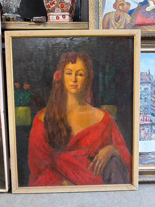 LADY IN RED OIL PAINTING