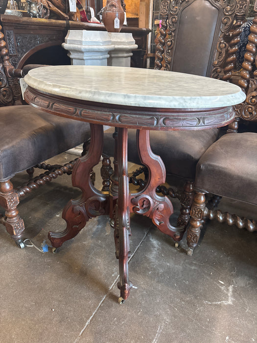 SMALL VICTORIAN MARBLE TOP OVAL TABLE