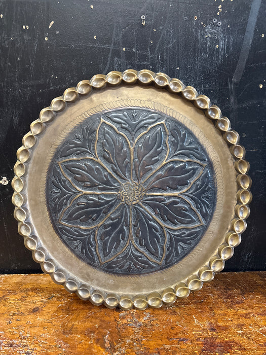 LARGE VINTAGE BRASS EMBOSSED FLORETTE TRAY