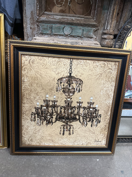 CHANDELIER PRINT IN BLACK AND GOLD FRAME