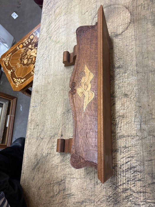SMALL WALL SHELF WITH INLAID EAGLE AND DRAWER