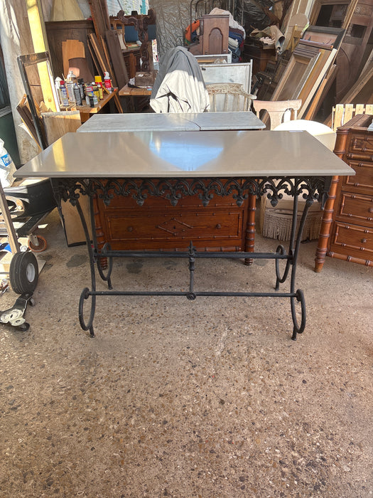 CAST IRON MARBLE TOP BAKER TABLE