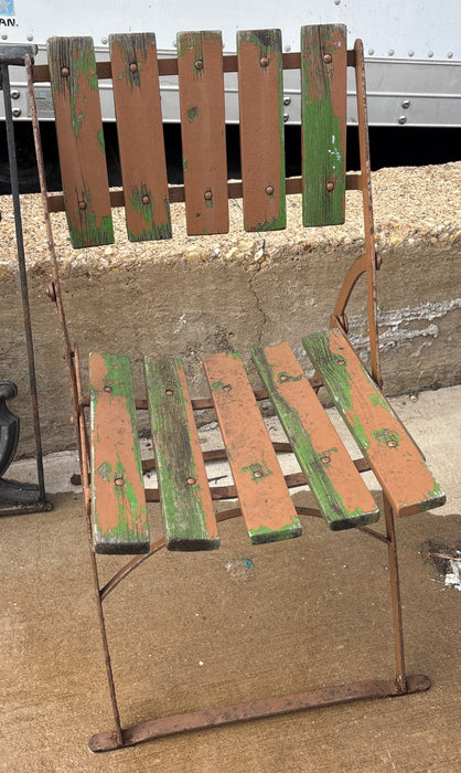 VINTAGE WOOD AND IRON FOLDING CHAIR