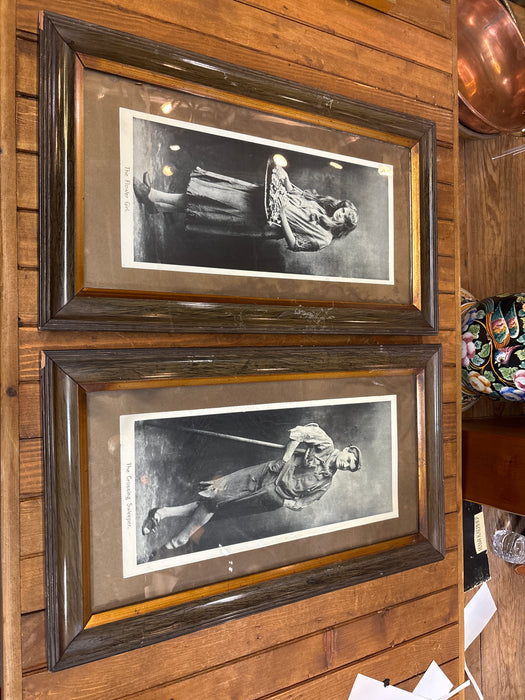 PAIR OF FRAMED BLACK AND WHITE PRINTS OF PEOPLE WITH GILT LINER "THE FLOWER GIRL" AND " THE CROSSING SWEEPER"
