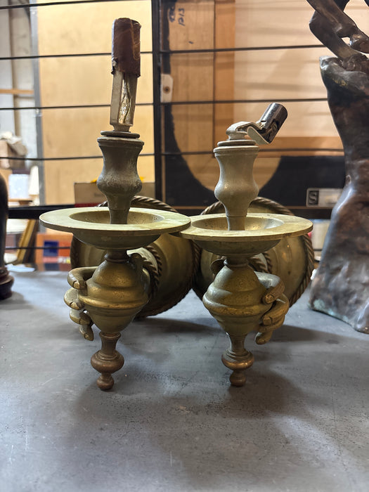 PAIR OF BRASS HAND SCONCES - AS FOUND
