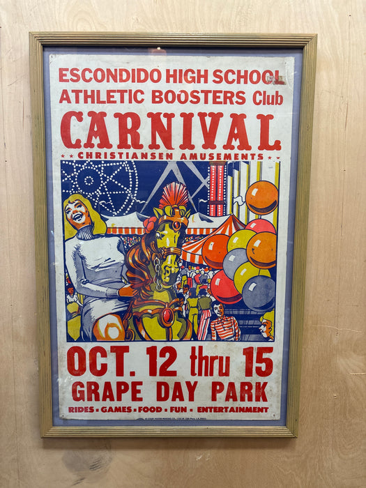 VINTAGE FRAMED ESCONIDO HIGH SCHOOL CARNIVAL POSTER
