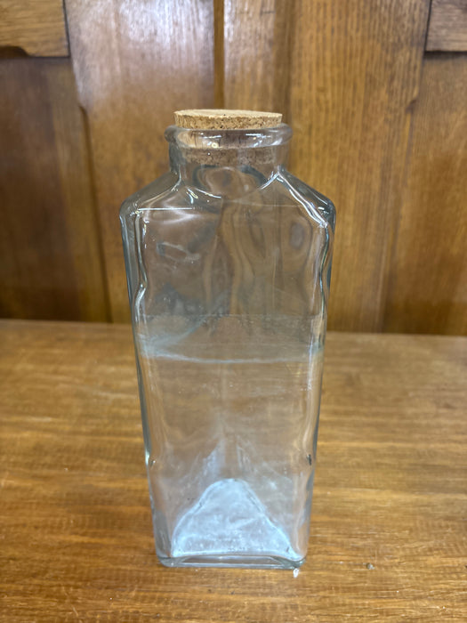 CLEAR TRIANGULAR VINTAGE BOTTLE WITH CORK