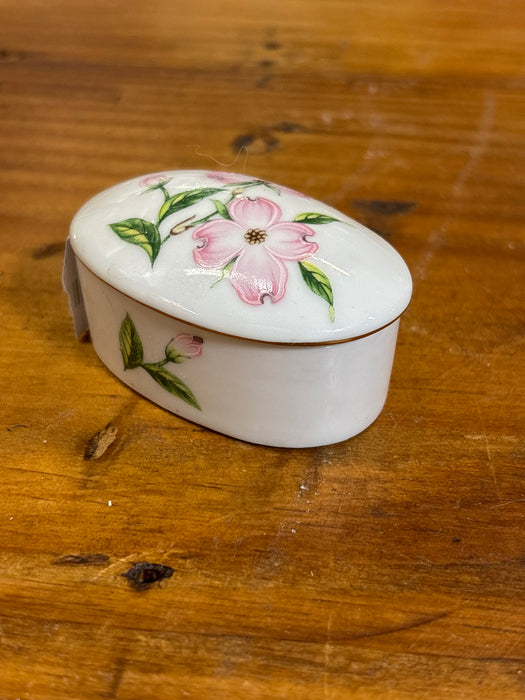 TINY OVAL PORCELAIN PINK FLOWERS BOX