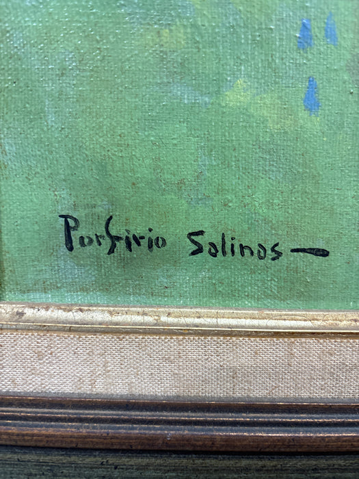 FRAMED BLUEBONNET LANDSCAPE COPY OIL PAINTING - SIGNED PORFIRO SOLINOS