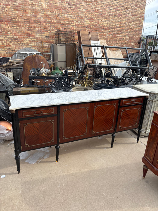 LOUIS XVI WHITE MARBLE TOP 4 DOOR MAHOGANY SIDEBOARD