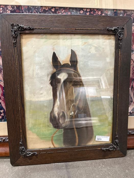 BEAUTIFUL PASTEL HORSE PORTRAIT IN ORIGINAL ANTIQUE OAK FRAME