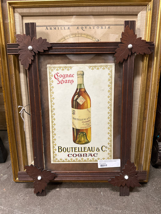 COGNAC ADVERTISEMENT SIGN WITH CROSS CORNERED WOOD FRAME