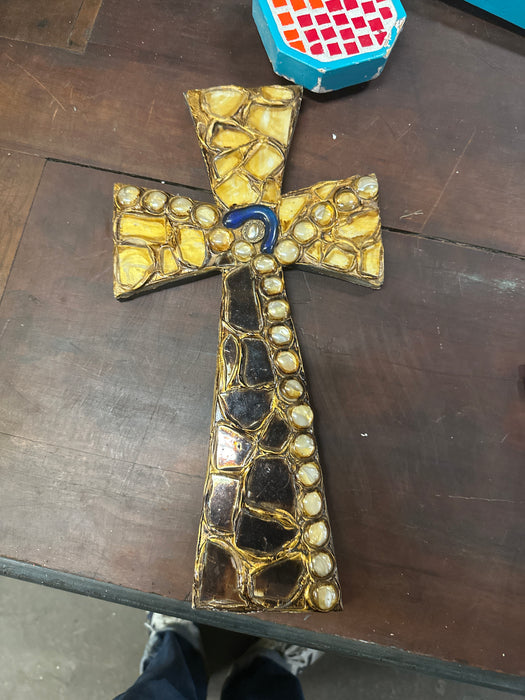 WOOD CROSS MOSAIC WITH RONDELS