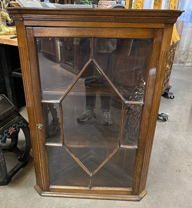 ENGLISH HANGING CORNER CUPBOARD WITH MULLIONED GLASS COVER