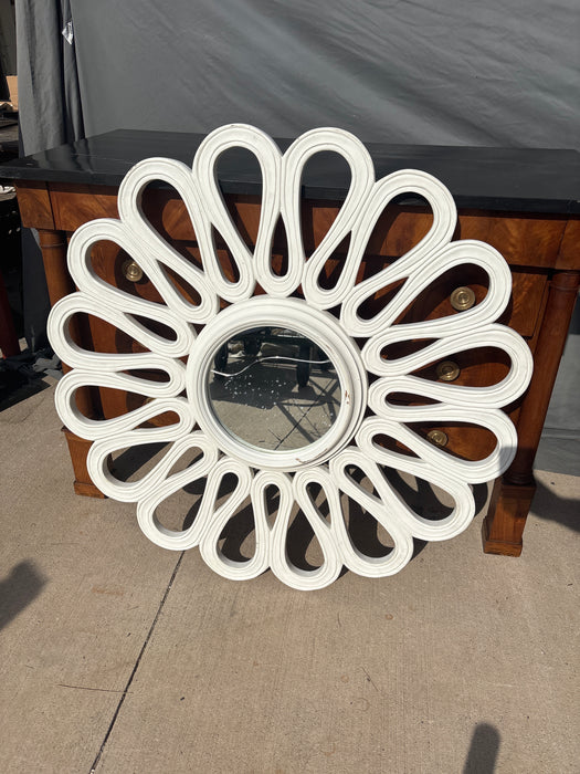 ROUND WHITE MIRROR FRAME WITH LOOP - AS FOUND