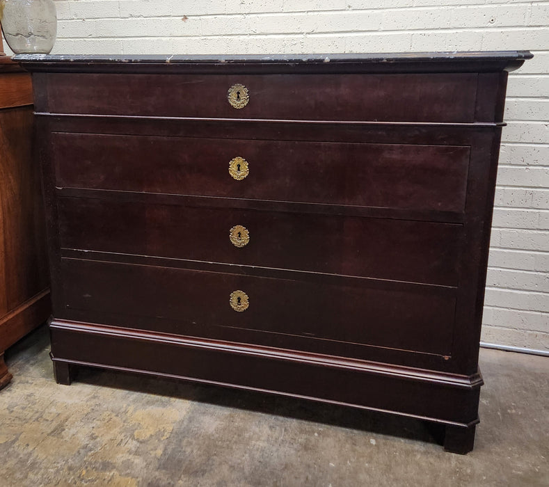 19TH CENTURY BLACK MARBLE TOP EMPIRE MAHOGANY 4 DRAWER CHEST