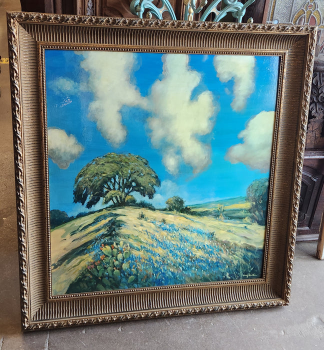 LARGE HARDY MARTIN TEXAS LANDSCAPE WITH HILLS AND BLUEBONNETS