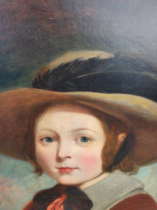 GILT FRAMED 19TH CENTURY OIL PAINTING OF  A YOUNG GIRL IN A GREEN HAT