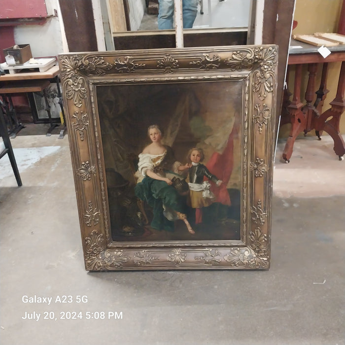 FRAMED OIL PAINTING OF MADAME M DE LAMBESC WITH HER BROTHER LOUIS DE LORRAINE COUNT OF BRIONNE