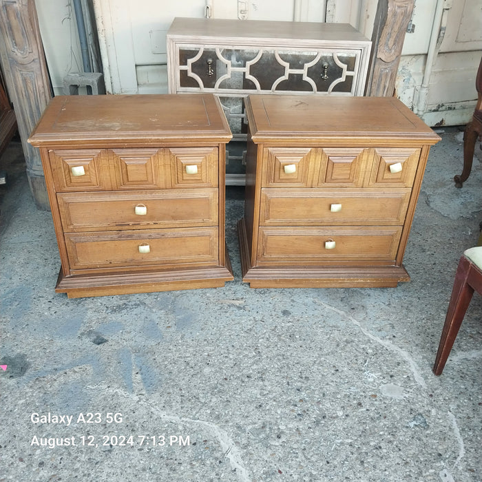 PAIR OF WALNUT RAISED PANEL STANDS WITH DRAWERS