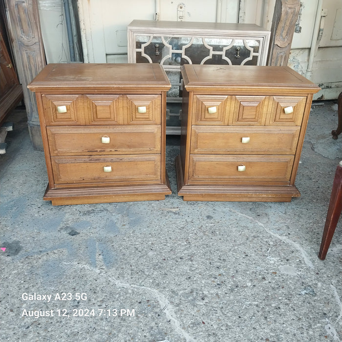 PAIR OF WALNUT RAISED PANEL STANDS WITH DRAWERS