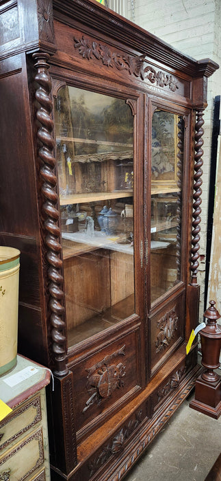 LOUIS XII STYLE WAVY GLASS OAK SCHOLAR'S BOOKCASE