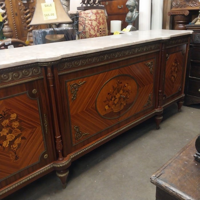 LOUIS XVI MARBLE TOP SIDEBOARD WITH FLORAL INLAY