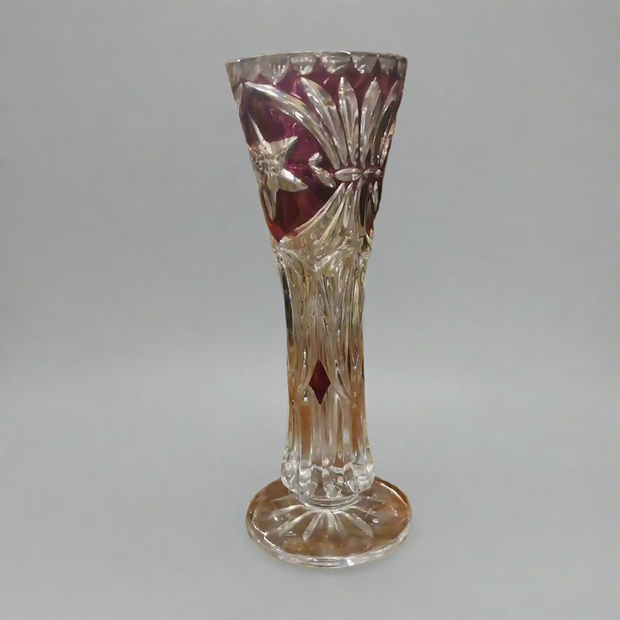 AMETHYST OF CLEAR PRESSED GLASS VASE