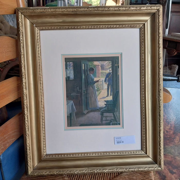 NICELY FRAMED PRINT OF LADY AND MAILMAN