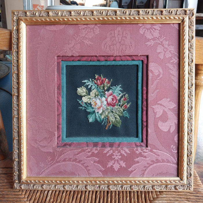 LARGE FRAMED FLORAL NEEDLE POINT