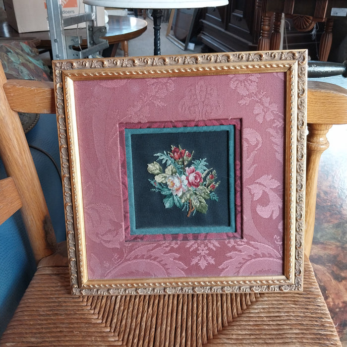 LARGE FRAMED FLORAL NEEDLE POINT