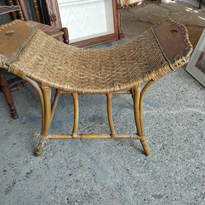 CURVED SEAT RATTAN BENCH AS FOUND