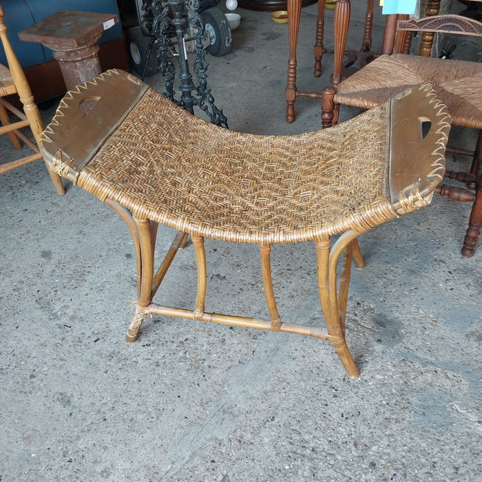 CURVED SEAT RATTAN BENCH AS FOUND