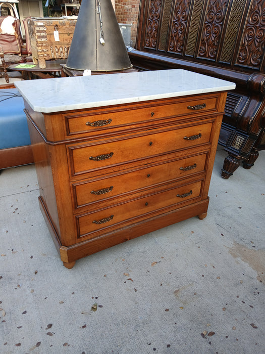 FRENCH MARBLE TOP CHERRY COMMODE